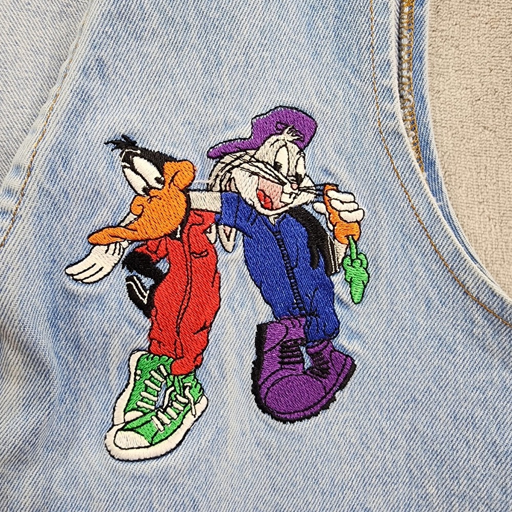 Vintage ACME Clothing Co Vest Mens L Blue Denim Bugs Bunny Daffy Duck Cartoon - Picture 4 of 14